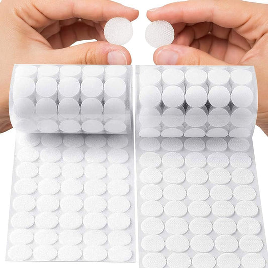 White 10mm Round Coin Self Adhesive Hook & Loop Pairs Fastener Velcro Dots (Hard & Soft)